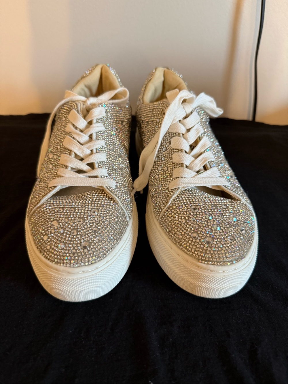 Betsey Johnson Rhinestone Platform Sneakers - White/Silver Sparkle - Picture 3 of 3